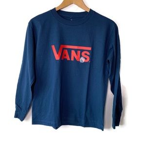 Vans Blue Red Logo Graphic Long Sleeve Shirt